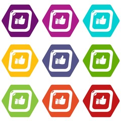 Thumbs up icons 9 set coloful isolated on white for web
