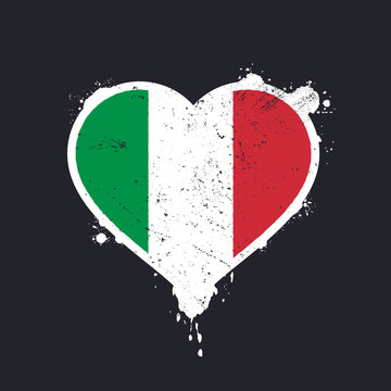 Heart shaped flag of  Italy graffiti vector illustration
