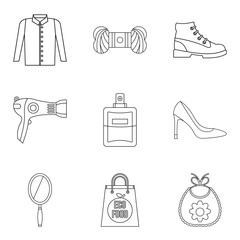 Petticoat icons set. Outline set of 9 petticoat vector icons for web isolated on white background