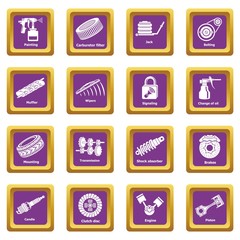 Car repair parts icons set vector purple square isolated on white background 