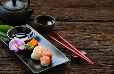 Sushi set japanese food oriental Copy space