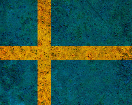 Fahne von Schweden auf rostigem Metall