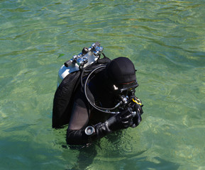 Scuba diver before diving.