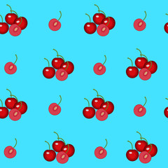 Cherry Pattern background seamless design for tea, juice, natural cosmetics and texture fabric, wrapping, wallpaper. Vector illustration