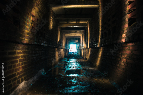 Dark Brick Abandoned Tunnel Abstract Exit To Light Concept