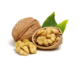 Walnuts with leaves