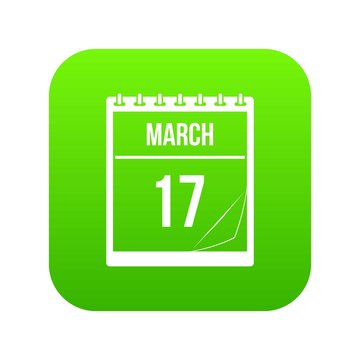 Calendar with the date of March 17 icon digital green for any design isolated on white vector illustration