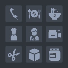 Premium set of fill icons. Such as meal, sign, tasty, food, chinese, microphone, television, glass, young, square, male, cube, plate, jar, video, cuisine, dinner, chief, jam, casual, boy, restaurant