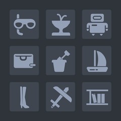 Fototapeta premium Premium set of fill icons. Such as sand, footwear, , child, underwater, android, ship, architecture, aircraft, play, vacation, plane, cyborg, snorkel, future, mask, white, wind, robotic, sport, robot