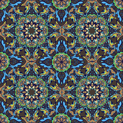 Seamless colorful pattern with mandala. Hand drawn pattern in turkish style. Islam, Arabic, Indian, ottoman motif.
