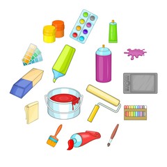 Painter tools icons set. Cartoon illustration of 16 Painter tools vector icons for web