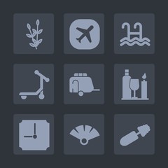 Premium set of fill icons. Such as fan, wine, farm, scooter, van, plant, wheat, food, time, black, air, swim, sign, hour, natural, brush, bread, airplane, transportation, harvest, flight, sensu, plane