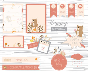 Printable,label and tag with flower,bear,bird and leaf