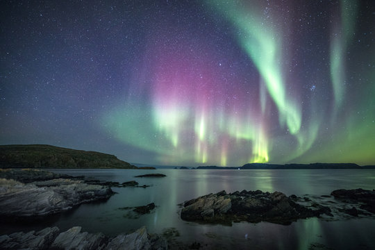 Aurora borealis over the arctic sea