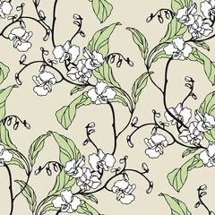 Stickers pour porte Orchidee Modèle sans couture avec orchidée fleurs