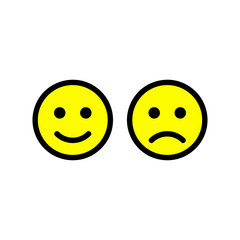 Happy and sad face icons. Smiley. Face symbols. Flat stile. Vector illustration.