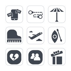 Fototapeta premium Premium fill icons set on white background . Such as traditional, phone, asian, business, chain, river, present, flight, internet, heart, mobile, kayak, broken, airplane, travel, activity, web, music