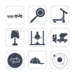 Premium fill icons set on white background . Such as lamp, research, space, shipping, transportation, kitchenware, galaxy, laboratory, food, replacement, white, van, clothing, replace, equipment, cap