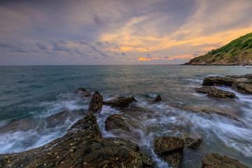 Colorful sunset on the sea in Khaoleamya-mookoh samet national park Rayong province, Thailand.