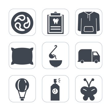 Premium fill icons set on white background . Such as parachuting, dentist, kimono, kamon, clothing, pattern, health, butterfly, paint, meal, jump, medical, jacket, white, dinner, home, hygiene, soft