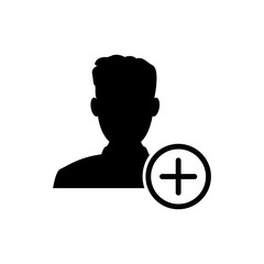 Add new user icon in flat style isolated on white background. For your design, logo. Vector illustration.