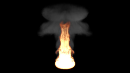 Big Fire Flame with a Mushroom Shape Dark Smoke