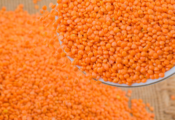 Red Lentils Also Know as Lentilha Vermelha, Red Dal, Red Split Lentils, Lens Culinaris, Red Lentil Legume or Masoor Dal.
