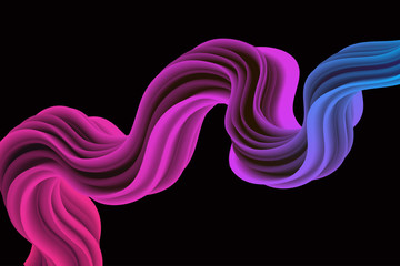 3d multicolored liquid shape with dynamic effect. Abstract gradient curved stream. Blended fluid color wave. Futuristic liquid flow background