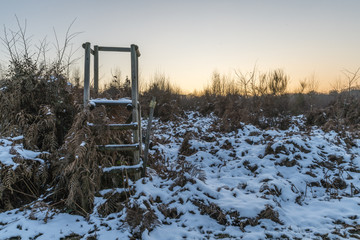 Un affût délaissé par les chasseur un soir d'hiver