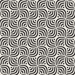 Vector geometric seamless pattern with curved shapes grid. Abstract monochrome rounded lattice texture. Modern textile background design