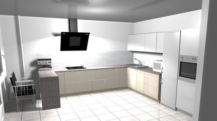 Obraz na płótnie Canvas white big kitchen 3D rendering loft