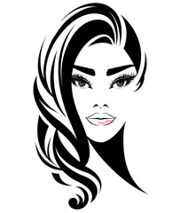 women long hair style icon, logo women on white background