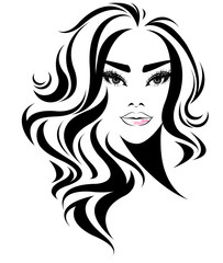 women long hair style icon, logo women on white background