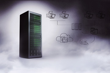 Fototapeta premium Cloud computing doodle against grey vignette