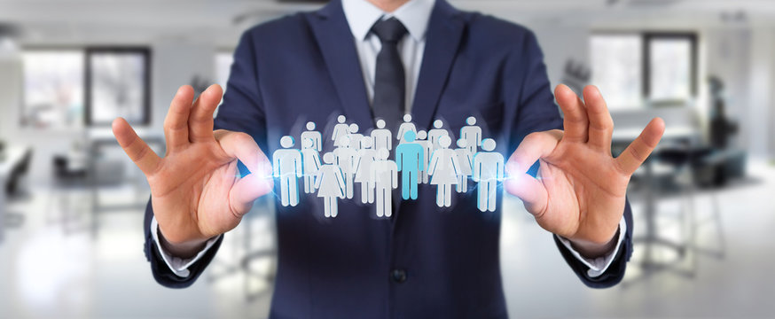 Businessman holding group of people 3D rendering