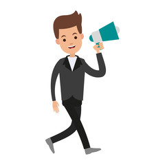 Businessman with bullhorn vector illustration graphic design