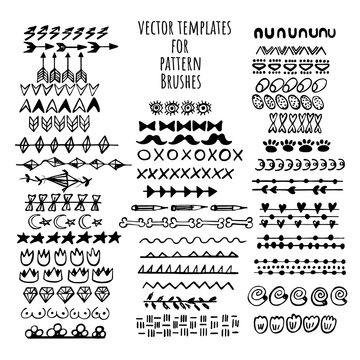 Vector brushes templates set. Make a brush with this template. Hand drawn vector elements for frames and decoration.