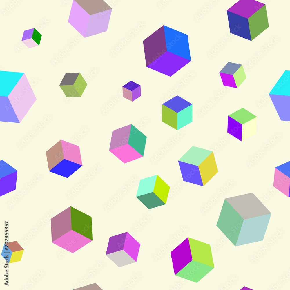 Poster Abstract seamless pattern with colorful cubes. Optical effects.
