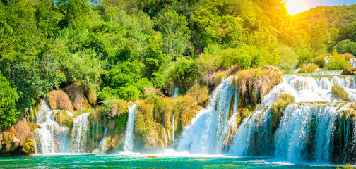 Waterfalls panorama landscape, Krka National Park, Croatia