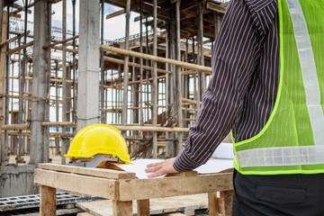 professional engineer worker at the house building construction site