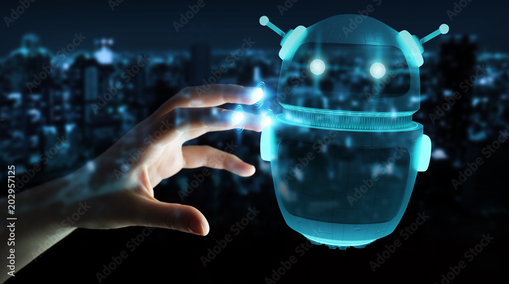 Aufkleber Businesswoman using digital chatbot robot application 3D rendering
