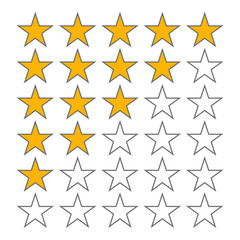 Fototapeta premium Row of five stars rate. 5 star rating vector icons isolated on white background