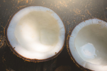 close up of a fresh sliced coconut