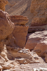 Beautiful geological formation in desert, colorful sandstone canyon walking route