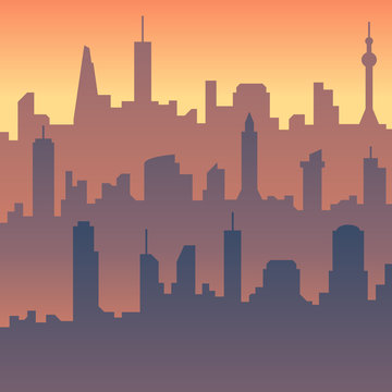 Urban cityscape. Cartoon city skyline vector silhouette