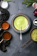 Obraz na płótnie Canvas Home made broccoli and pea puree soup