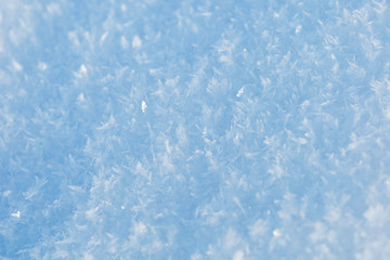 Texture of blue snow with large crystals in the frost.