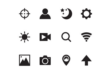 camera icons set black vector