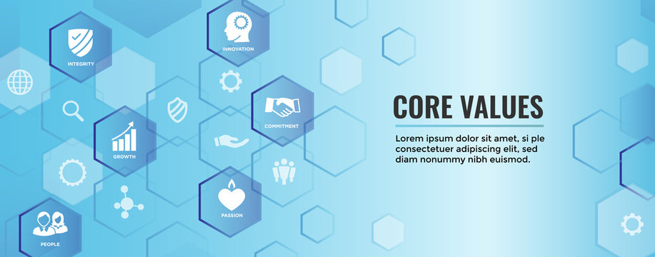 Core Values Outline Icon with person & collaborating / thinking ideas web banner header