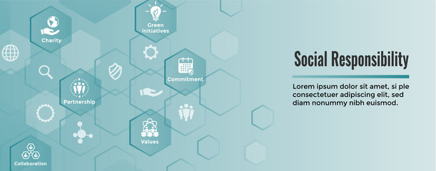 Fototapeta na wymiar Social Responsibility Solid Icon Set - Honesty, integrity, collaboration, Web banner header